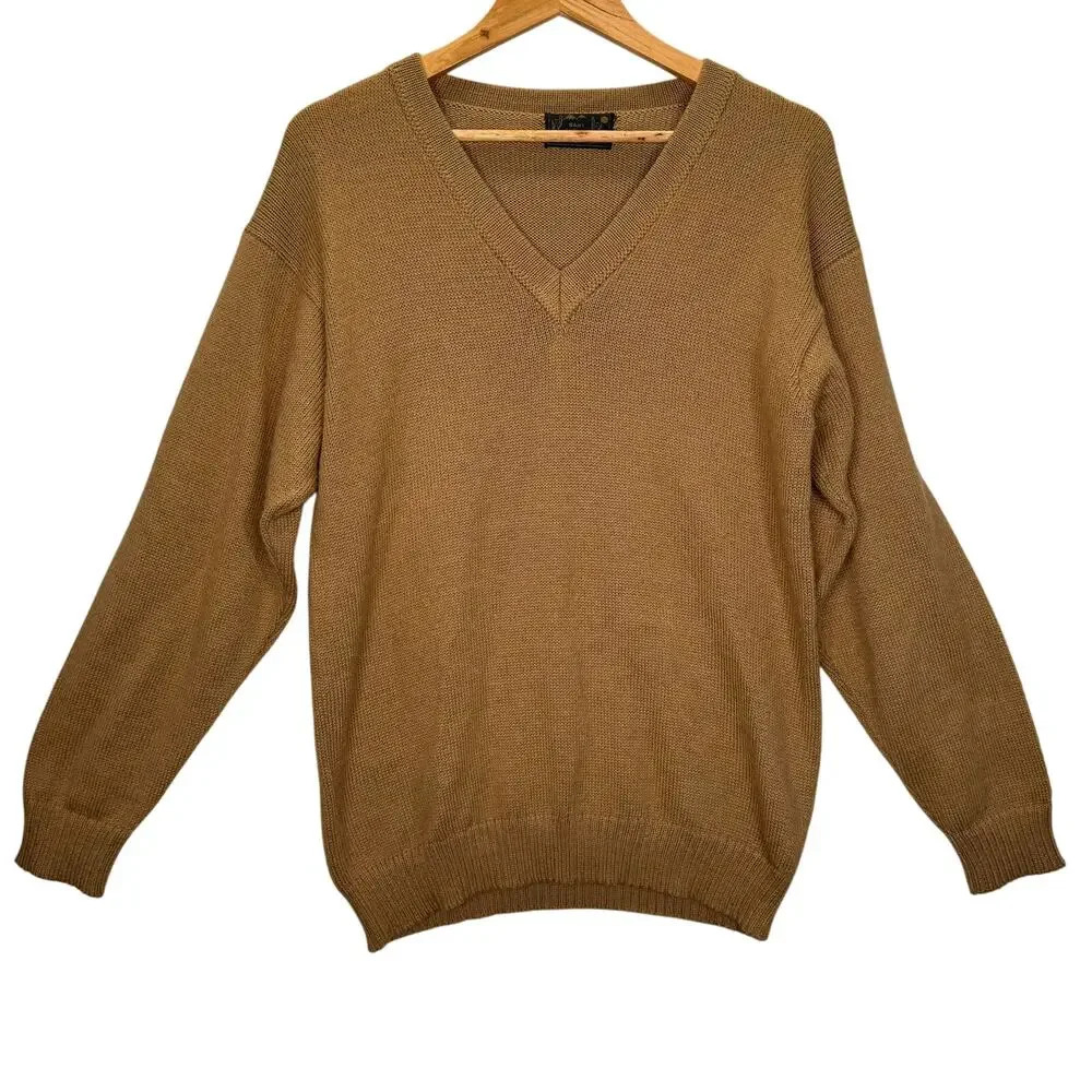 Alpaca Wool Camel Brown Peru V-Neck Pullover Knit Sweater M Grandpacore Cozyknit